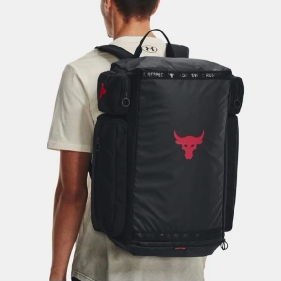 Under Armour Men's Project Rock Gym Duffle Backpack Black Red new - Picture 6 of 6